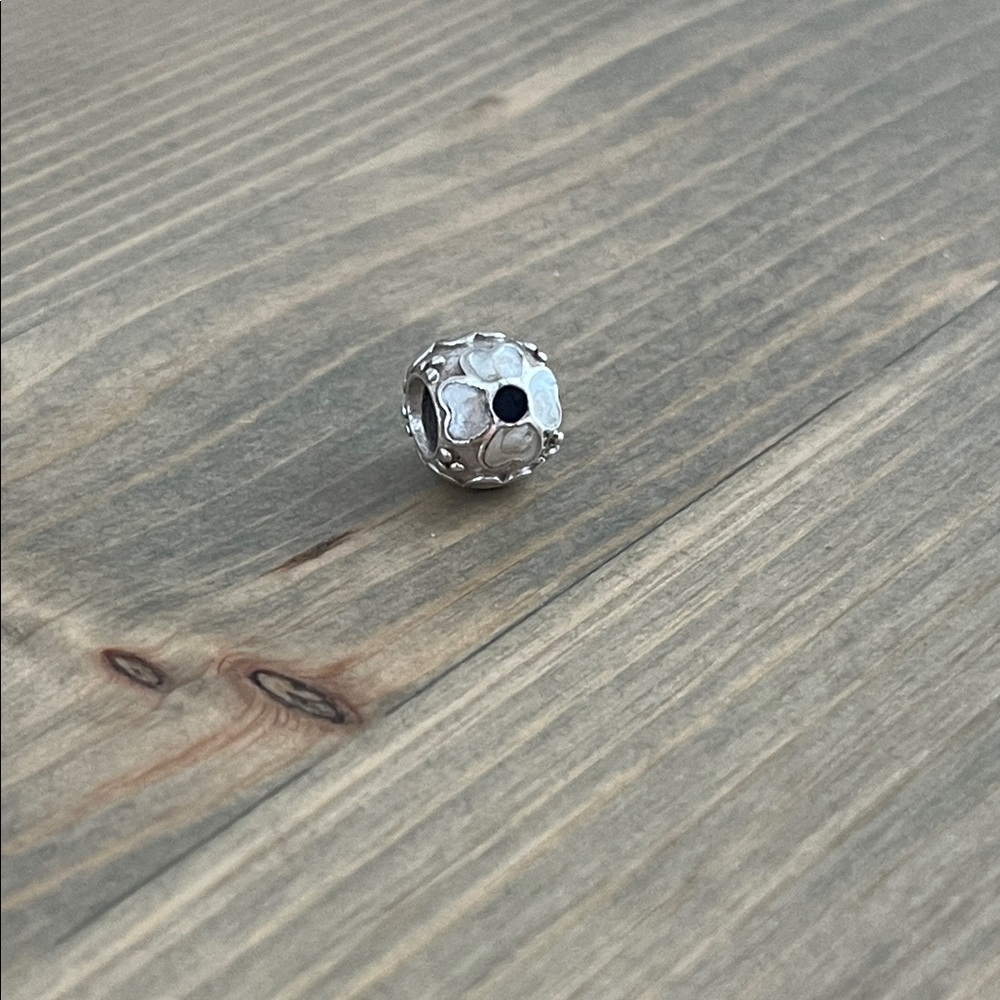 Retired Pandora Silver and White Enamel Daisy Charm